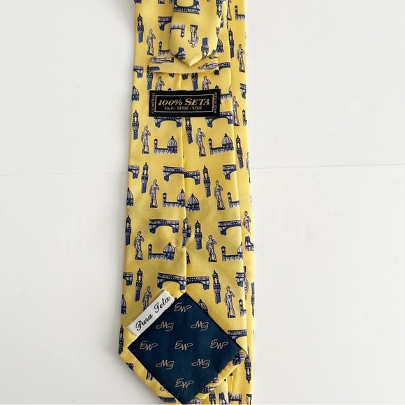 Yellow Patterned Men's Silk Tie - Picture 3 of 6